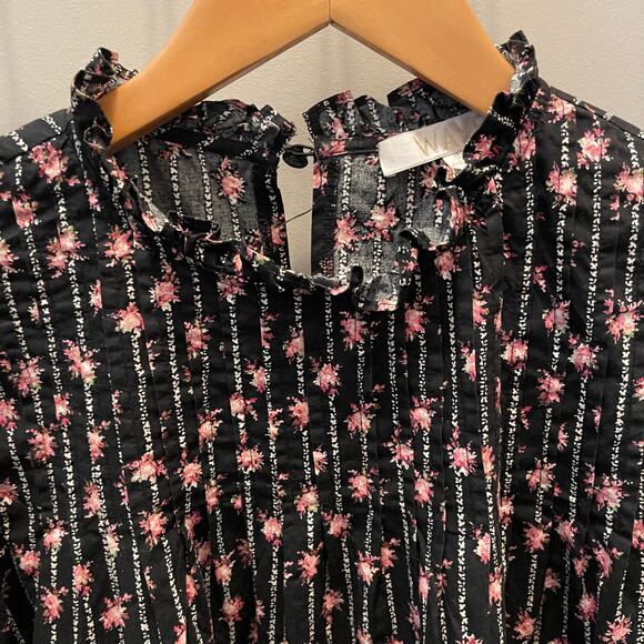 WAYF Small Babydoll Shift Dress | Black Pink Floral, Pintuck, 100% Cotton - Picture 8 of 9